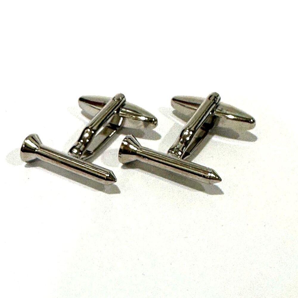 Polished Silver-Tone Golf Tee Cufflinks